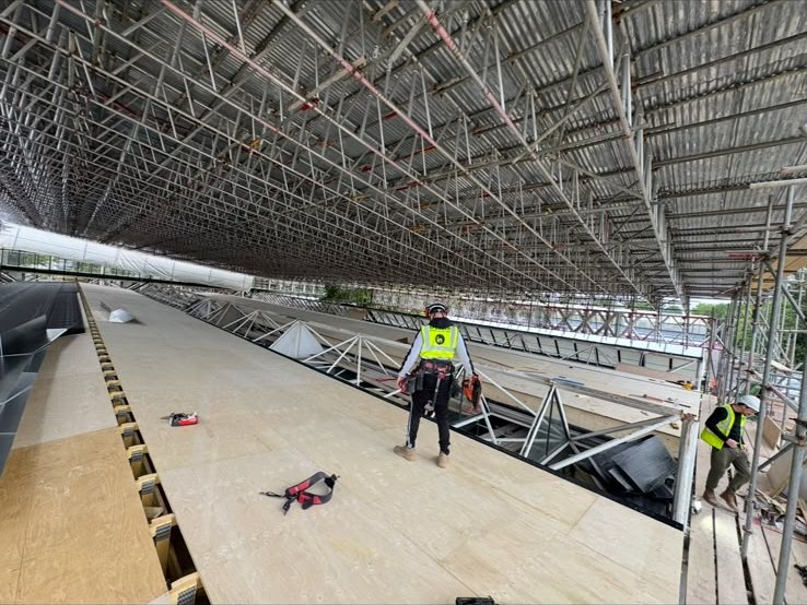 Large commercial timber deck under a temporary roof